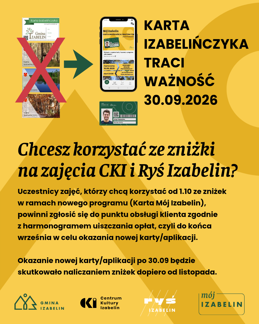 aktualność: Jak zachować zniżki na zajęcia Centrum Kultury Izabelin i Ryś Izabelin?
