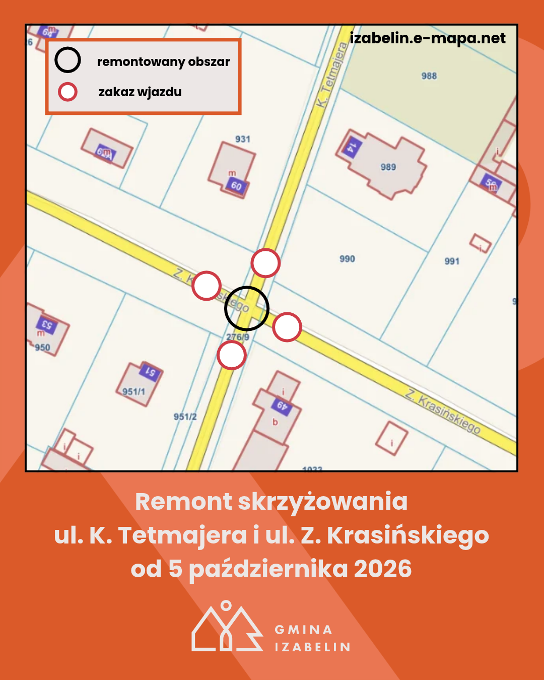 aktualność: Remont skrzyżowania ul. K. Tetmajera i Z. Krasińskiego od 5 października 